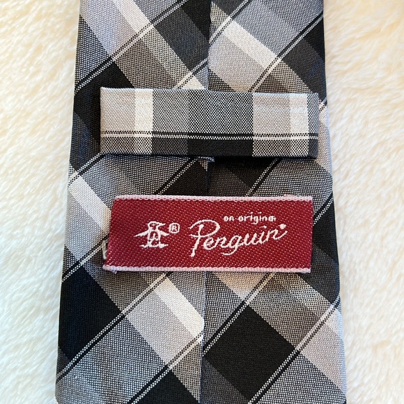 Penguin Men’s Black Plaid Tie - Picture 2 of 7